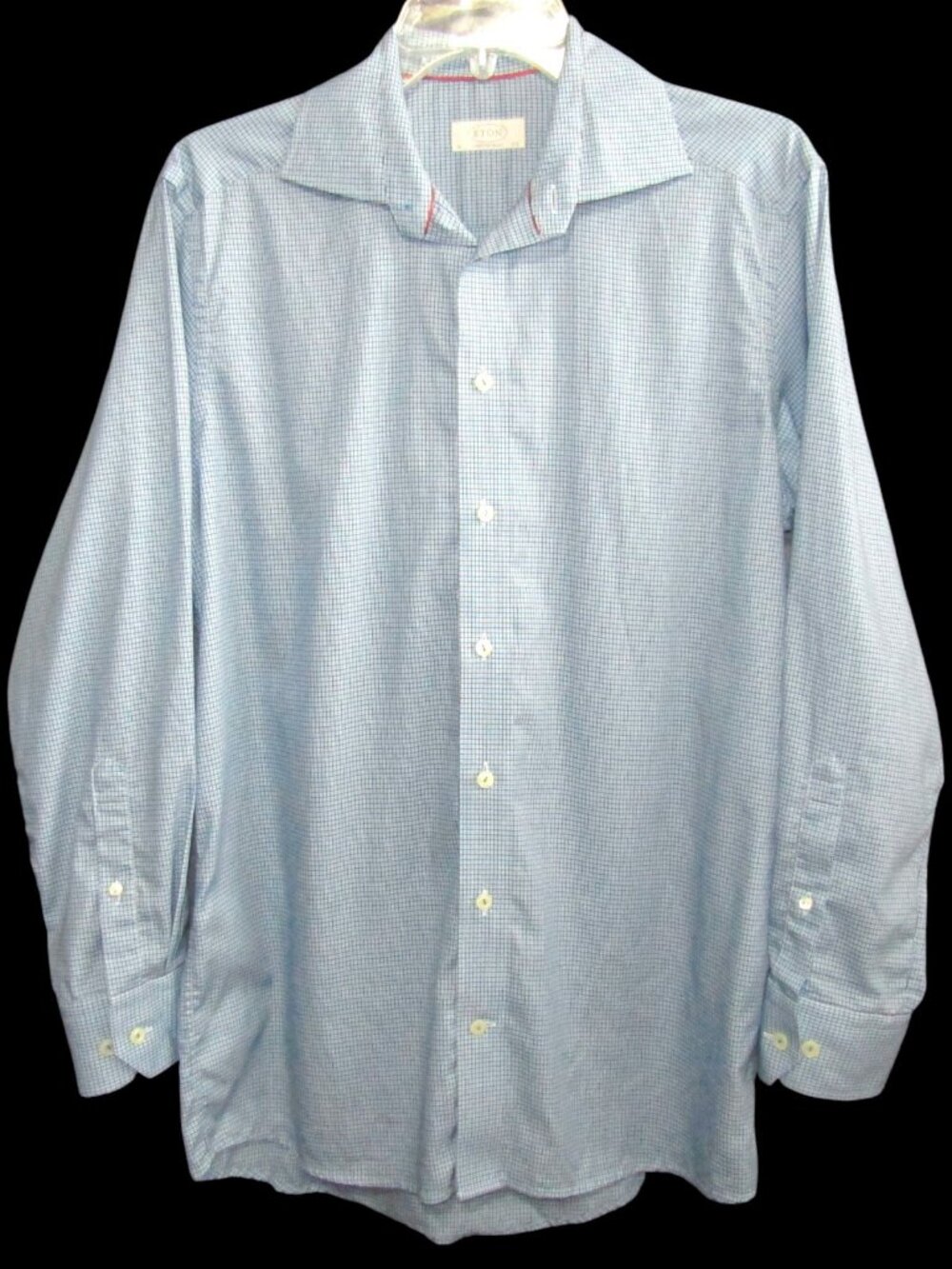 Eton Contemporary Blue Check Button Up Shirt Size 15.5 39 Long Sleeve Cotton